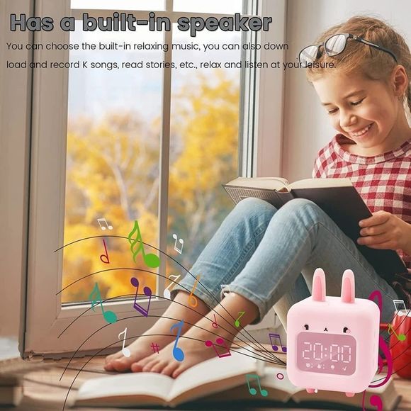 Pink Light Up Smart Rabbit Ears LED  Music Alarm Clock,Multi-Functional For Kids - Picture 13 of 16